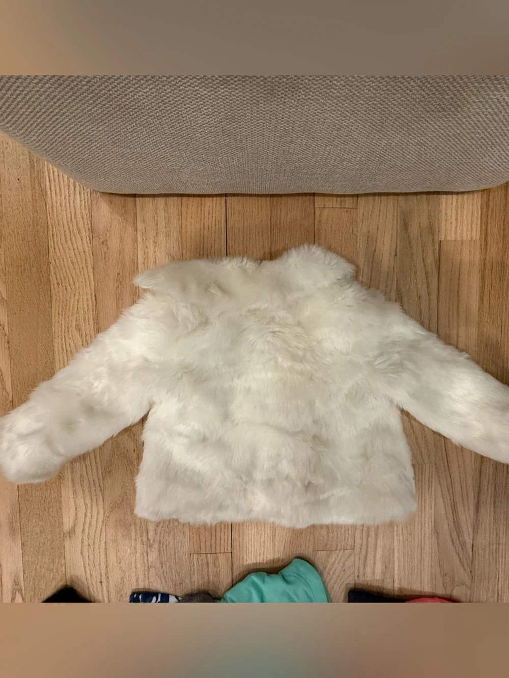 Catherine Malandrino Girls Cream Faux Fur Pea Coat